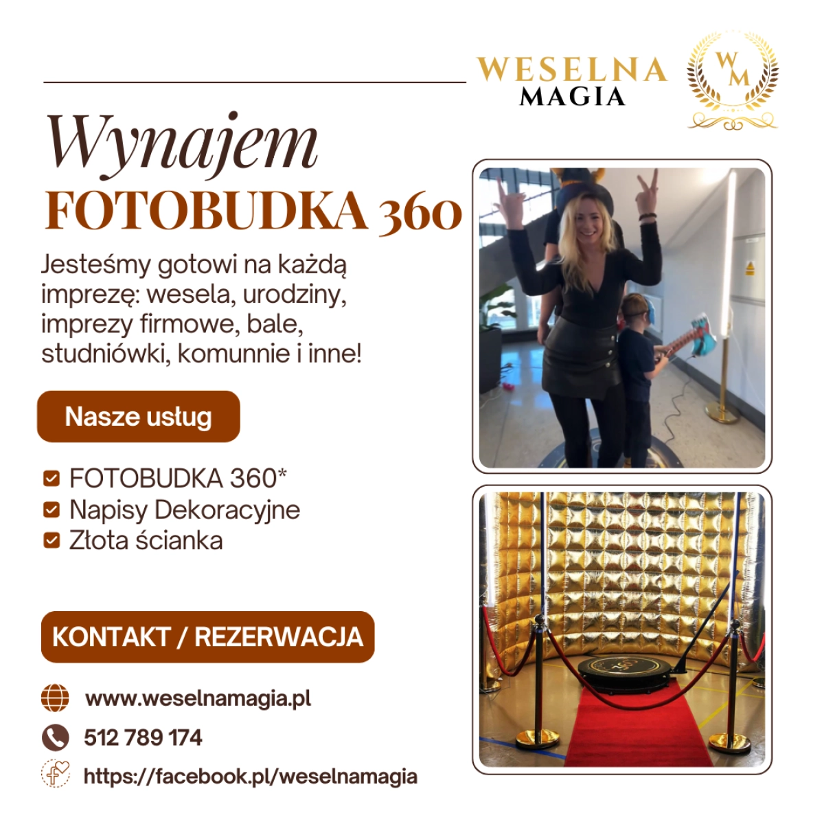 Wynajem Fotobudka 360 + Złota Ścianka